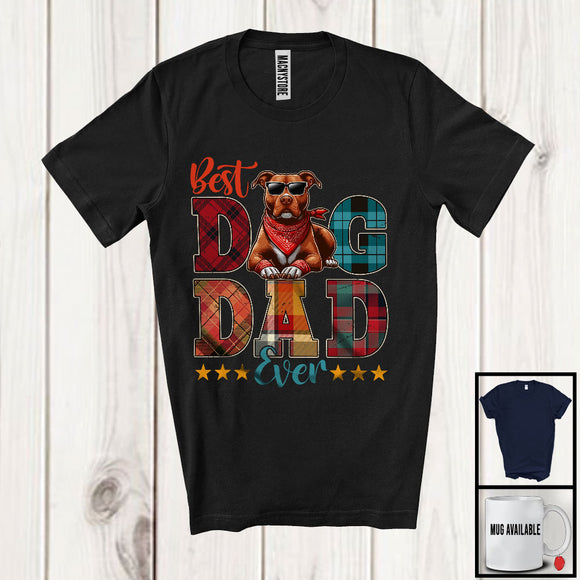 MacnyStore - Vintage Best Dog Dad Ever, Happy Father's Day Plaid Pit Bull Sunglasses, Daddy Family T-Shirt