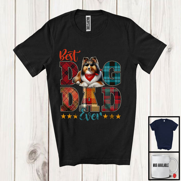 MacnyStore - Vintage Best Dog Dad Ever, Happy Father's Day Plaid Sheltie Sunglasses, Daddy Family T-Shirt