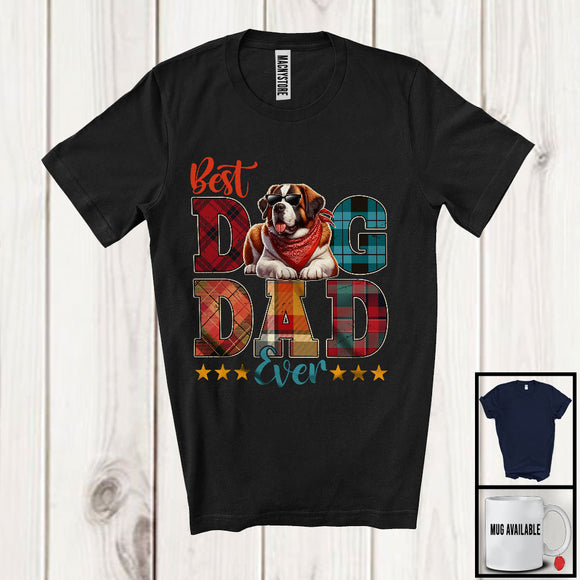 MacnyStore - Vintage Best Dog Dad Ever, Happy Father's Day Plaid St. Bernard Sunglasses, Daddy Family T-Shirt
