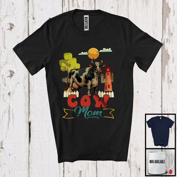 MacnyStore - Vintage Cow Mom, Awesome Mother's Day Cow Farm Animals, Matching Farmer Family Group T-Shirt