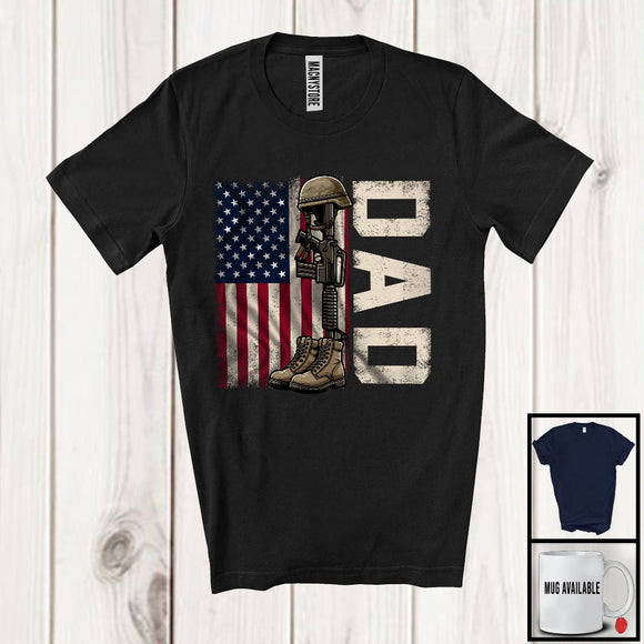 MacnyStore - Vintage Dad, Proud 4th Of July American Flag Patriotic Lover, Matching Veteran Family Group T-Shirt