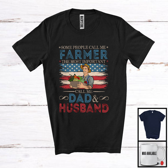 MacnyStore - Vintage Farmer Most Important Call Me Dad Husband, Proud Father's Day American Flag, Family T-Shirt