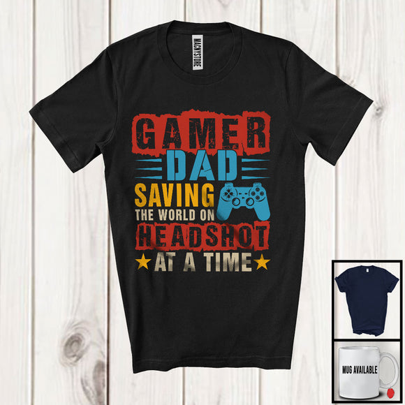 MacnyStore - Vintage Gamer Dad Saving The World, Joyful Father's Day Video Games Controller, Gamer T-Shirt