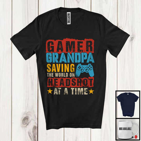 MacnyStore - Vintage Gamer Grandpa Saving The World, Joyful Father's Day Video Games Controller, Gamer T-Shirt