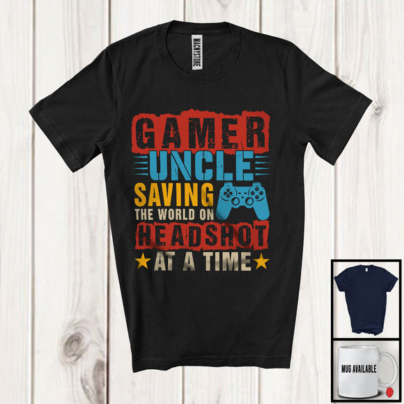 MacnyStore - Vintage Gamer Uncle Saving The World, Joyful Father's Day Video Games Controller, Gamer T-Shirt