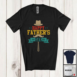 MacnyStore - Vintage Happy Father's Day, Humorous Mustache Hat Cravat Dad Lover, Matching Family Group T-Shirt