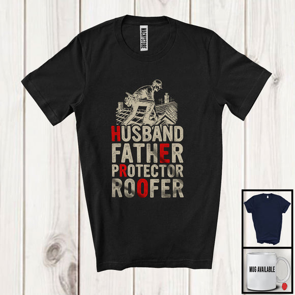 MacnyStore - Vintage Husband Father Protector Roofer, Amazing Father's Day Dad Daddy, Hero Family Group T-Shirt