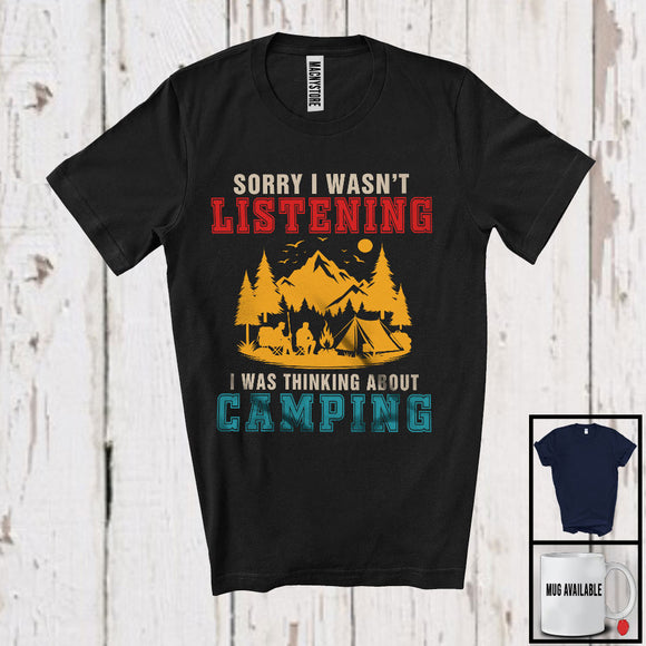 MacnyStore - Vintage I Was Thinking About Camping, Humorous Outdoor Activities, Matching Camping Team T-Shirt