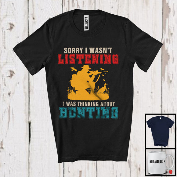 MacnyStore - Vintage I Was Thinking About Hunting, Humorous Outdoor Activities, Matching Hunter Team T-Shirt