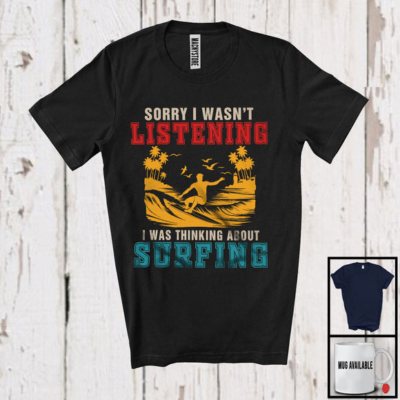 MacnyStore - Vintage I Was Thinking About Surfing, Humorous Outdoor Activities, Matching Surfer Team T-Shirt