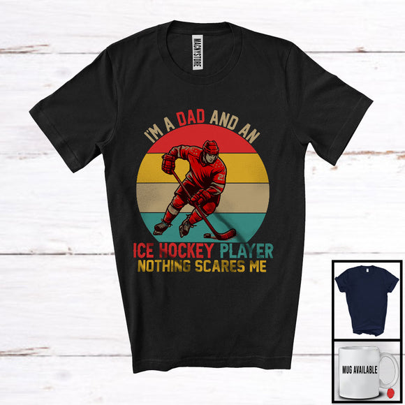 MacnyStore - Vintage I'm A Dad And An Ice Hockey Player, Awesome Father's Day Family Group Sports Player Team T-Shirt