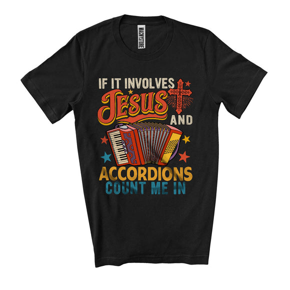 MacnyStore - Vintage Jesus And Accordions Count Me In, Joyful Musical Instruments, Accordion Player T-Shirt