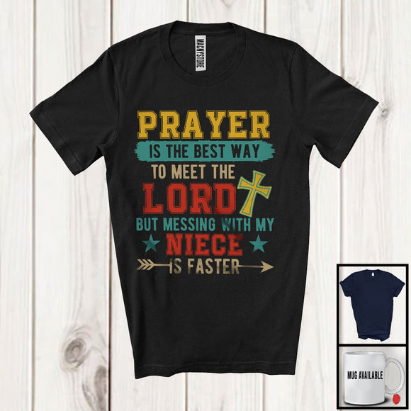 MacnyStore - Vintage Meet The Lord Messing My Niece Is Faster, Humorous Father's Day Family Group T-Shirt
