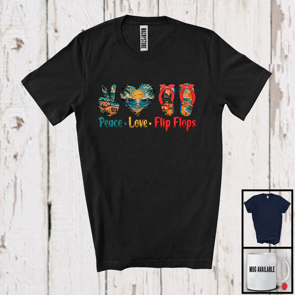 MacnyStore - Vintage Peace Love Flip Flops, Joyful Summer Vacation Peace Hand Sign Heart, Family Group T-Shirt