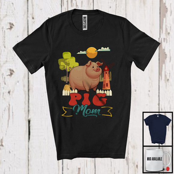 MacnyStore - Vintage Pig Mom, Awesome Mother's Day Pig Farm Animals, Matching Farmer Family Group T-Shirt