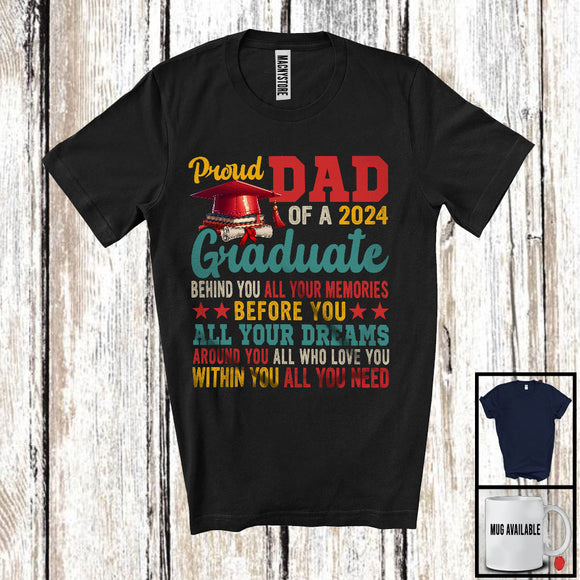 MacnyStore - Vintage Proud Dad Of A 2024 Graduate, Awesome Father's Day Graduation, Daddy Papa Family T-Shirt