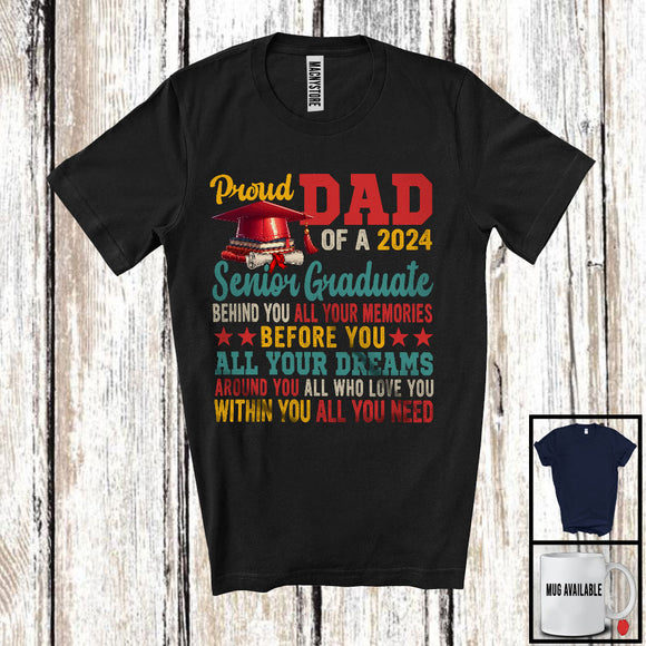 MacnyStore - Vintage Proud Dad Of A 2024 Senior Graduate, Awesome Father's Day Graduation, Family T-Shirt