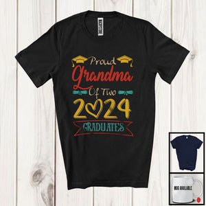 MacnyStore - Vintage Proud Grandma Of Two 2024 Graduates, Amazing Mother's Day Twin Graduation, Family T-Shirt