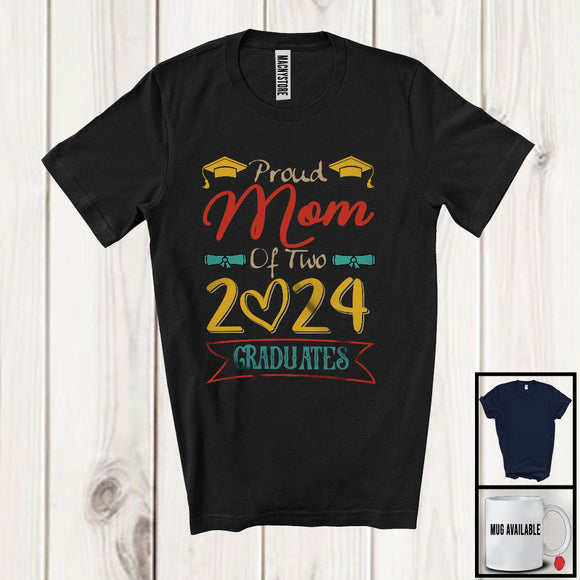 MacnyStore - Vintage Proud Mom Of Two 2024 Graduates, Amazing Mother's Day Twin Graduation, Family T-Shirt