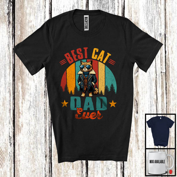 MacnyStore - Vintage Retro Best Cat Dad Ever, Awesome Father's Day Dad, Matching Cat Owner Animal Lover T-Shirt