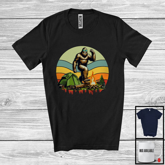MacnyStore - Vintage Retro Bigfoot Camping, Humorous Bigfoot Lover, Matching Camping Family Group T-Shirt