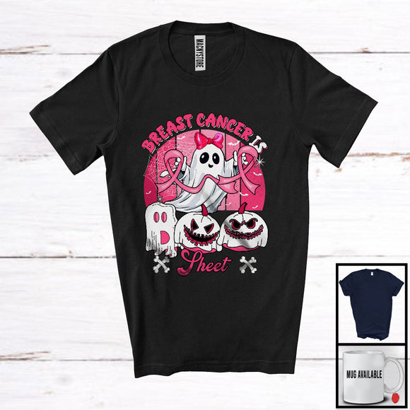 MacnyStore - Vintage Retro Breast Cancer Is Boo Sheet, Humorous Halloween Boo Ghost Pink Ribbon, Pumpkins T-Shirt
