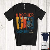 MacnyStore - Vintage Retro Brother By Day Gamer By Night, Awesome Father's Day Gaming, Gamer Family T-Shirt