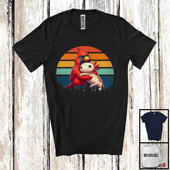 MacnyStore - Vintage Retro Cardinal Bird Hugging Axolotl, Lovely Axolotl Owner Animal, Zoo Keeper Group T-Shirt