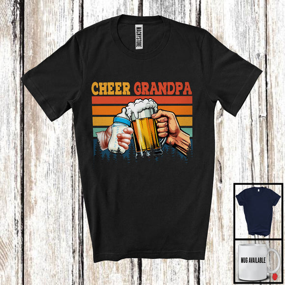MacnyStore - Vintage Retro Cheers Grandpa, Cheerful Father's Day Beer Milk Bottle, New Grandpa Family T-Shirt