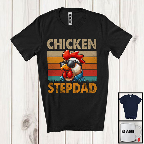MacnyStore - Vintage Retro Chicken Stepdad, Sarcastic Father's Day Chicken Sunglasses, Farmer Family Group T-Shirt