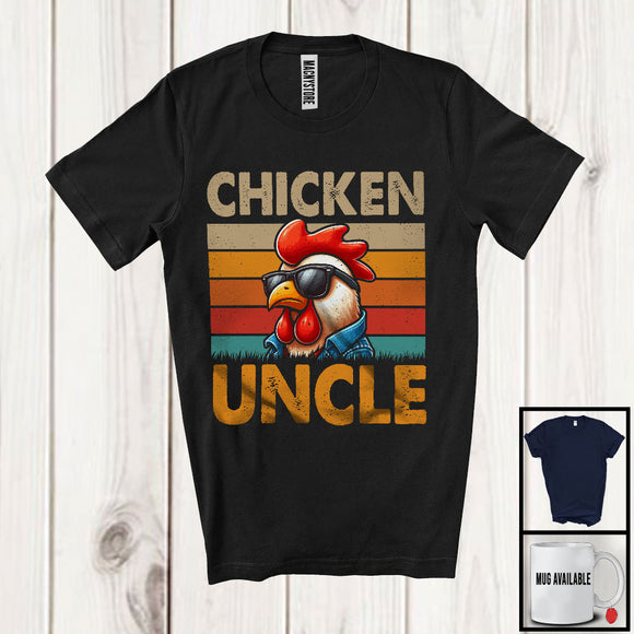MacnyStore - Vintage Retro Chicken Uncle, Sarcastic Father's Day Chicken Sunglasses, Farmer Family Group T-Shirt