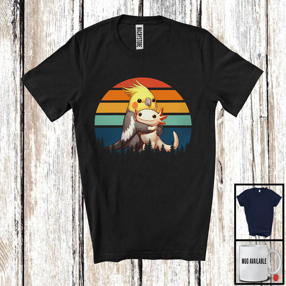 MacnyStore - Vintage Retro Cockatiel Hugging Axolotl, Lovely Axolotl Owner Animal Lover, Zoo Keeper Group T-Shirt