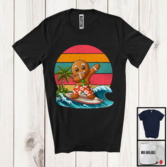 MacnyStore - Vintage Retro Dabbing Gingerbread, Joyful Summer Vacation Christmas In July Beach Surfing, Surfer T-Shirt