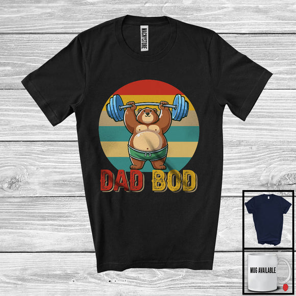 MacnyStore - Vintage Retro Dad Bod, Humorous Father's Day Proud Dad Bear Weightlifting, Family Group T-Shirt