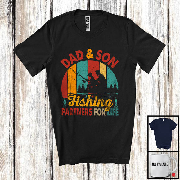 MacnyStore - Vintage Retro Dad Son Fishing Partners For Life, Wonderful Father's Day Fishing, Fisher Family T-Shirt