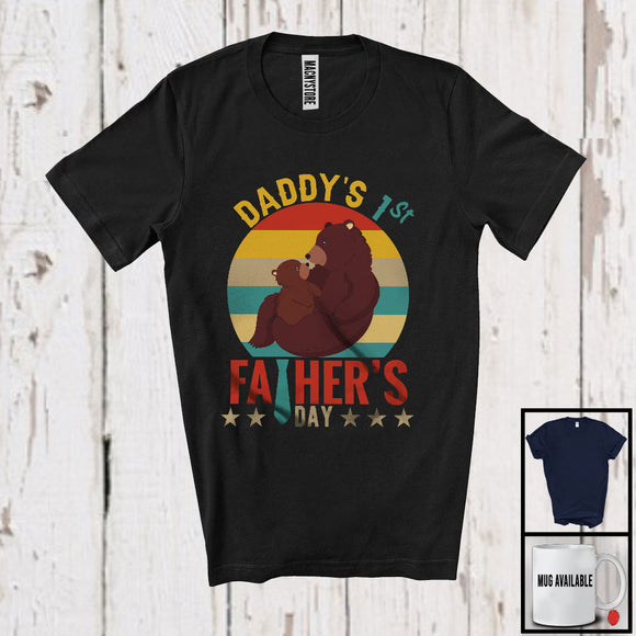 MacnyStore - Vintage Retro Daddy's 1st Father's Day, Lovely Father's Day Dad Baby Bear Animal, Family T-Shirt