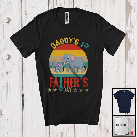MacnyStore - Vintage Retro Daddy's 1st Father's Day, Lovely Father's Day Dad Baby Elephant Animal, Family T-Shirt