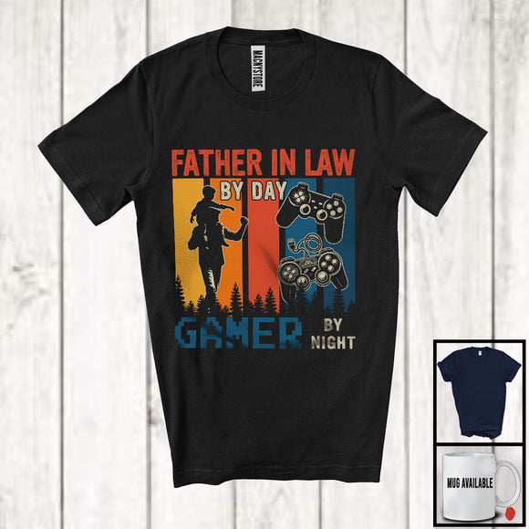 MacnyStore - Vintage Retro Father in law By Day Gamer By Night, Awesome Father's Day Gaming, Gamer Family T-Shirt