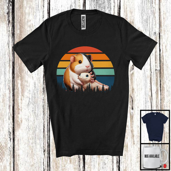 MacnyStore - Vintage Retro Guinea Pig Hugging Axolotl, Lovely Axolotl Owner Animal Lover, Zoo Keeper Group T-Shirt
