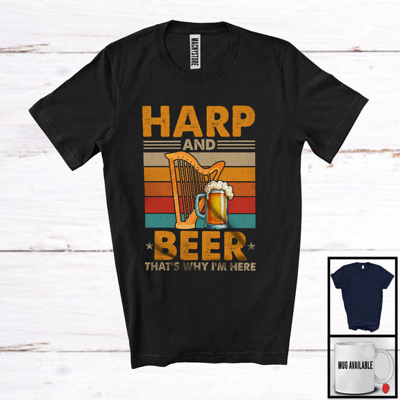 MacnyStore - Vintage Retro Harp And Beer, Humorous Drinking Drunker, Musical Instruments Player T-Shirt