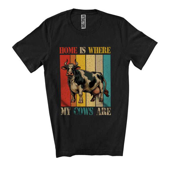 MacnyStore - Vintage Retro Home Definition Where My Cows Are, Lovely Farmer Farm Animal, Family T-Shirt