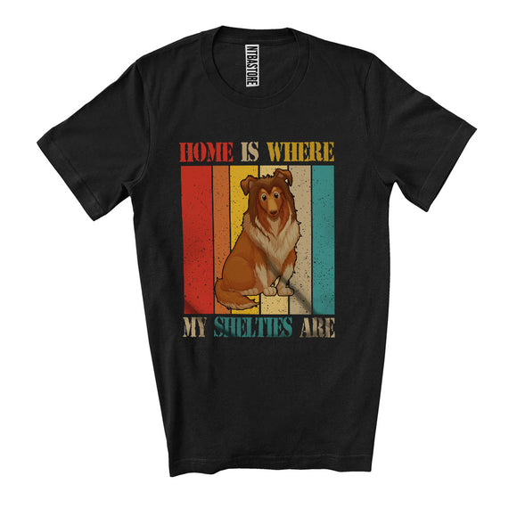 MacnyStore - Vintage Retro Home Definition Where My Shelties Are, Lovely Puppy Owner Lover, Family T-Shirt