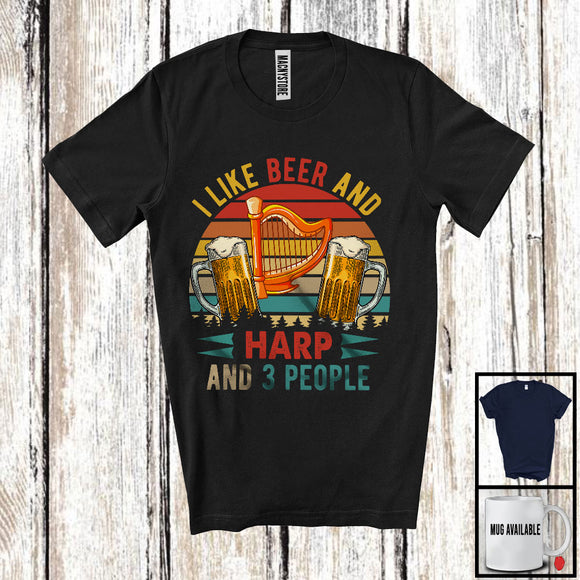 MacnyStore - Vintage Retro I Like Beer And Harp And 3 People, Cool Drinking Drunker, Musical Instruments T-Shirt