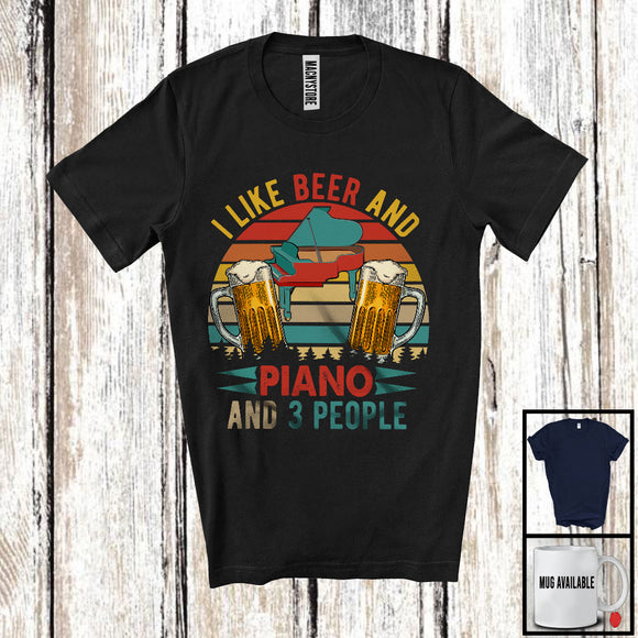MacnyStore - Vintage Retro I Like Beer And Piano And 3 People, Cool Drinking Drunker, Musical Instruments T-Shirt