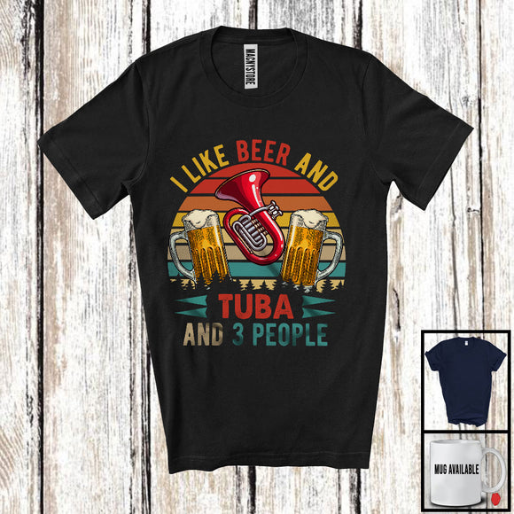MacnyStore - Vintage Retro I Like Beer And Tuba And 3 People, Cool Drinking Drunker, Musical Instruments T-Shirt