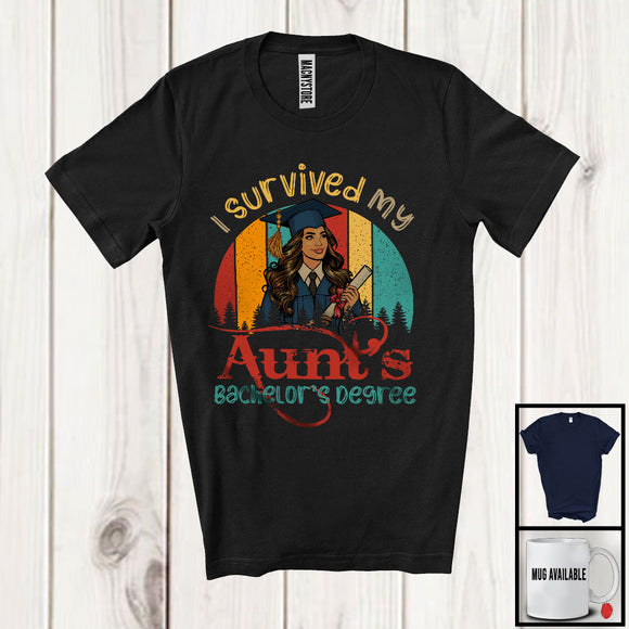 MacnyStore - Vintage Retro I Survived My Aunt's Bachelor's Degree, Proud Mother's Day 2024 Graduation T-Shirt