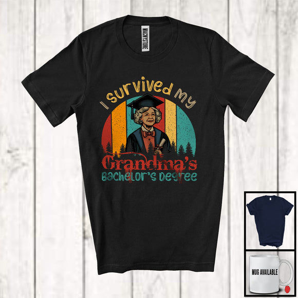 MacnyStore - Vintage Retro I Survived My Grandma's Bachelor's Degree, Amazing Mother's Day 2024 Graduation T-Shirt