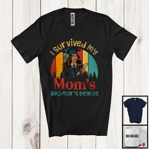 MacnyStore - Vintage Retro I Survived My Mom's Bachelor's Degree, Proud Mother's Day 2024 Graduation T-Shirt