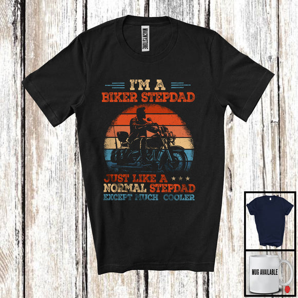MacnyStore - Vintage Retro I'm A Biker Stepdad Definition Much Cooler, Amazing Father's Day Motorcycle, Family T-Shirt