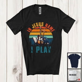 MacnyStore - Vintage Retro Jesus Name I Play, Amazing Guitar Musician Cross, Matching Guitarist Group T-Shirt